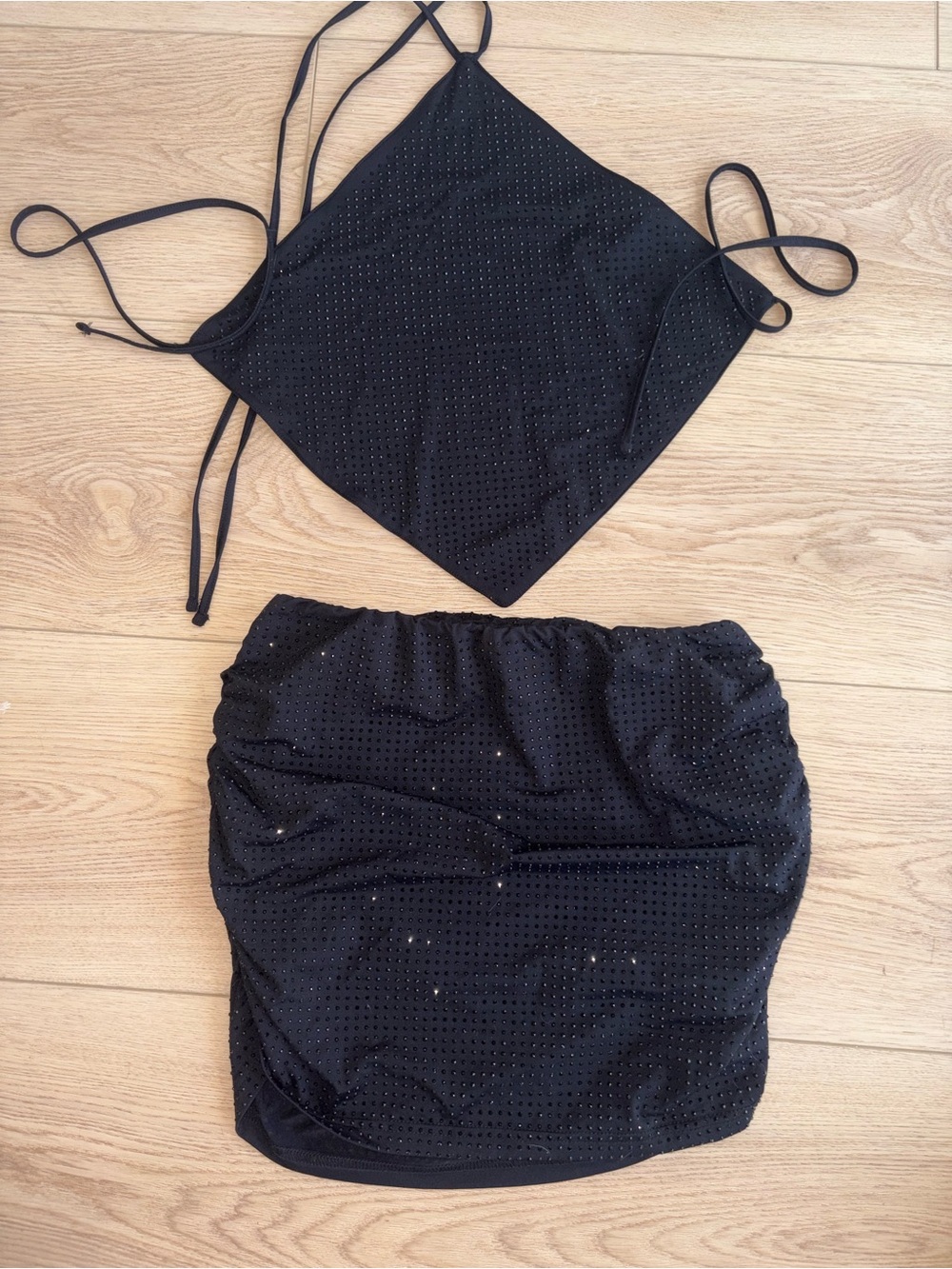 Edikted Black Rhinestone Mini Skirt with Shimmer